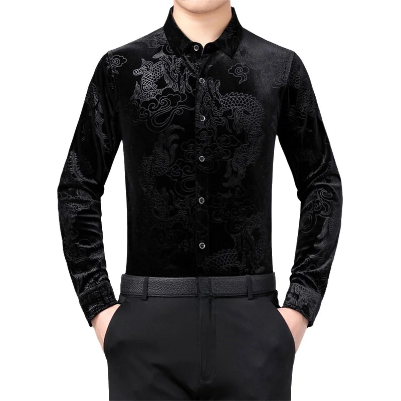 Men Formal Wear Shirts - Men's Long Sleeve Shirt Chinese Loong