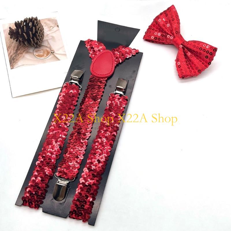 Suspender Clip Formal - Unique Shining Suspenders Bowtie Set Sequins
