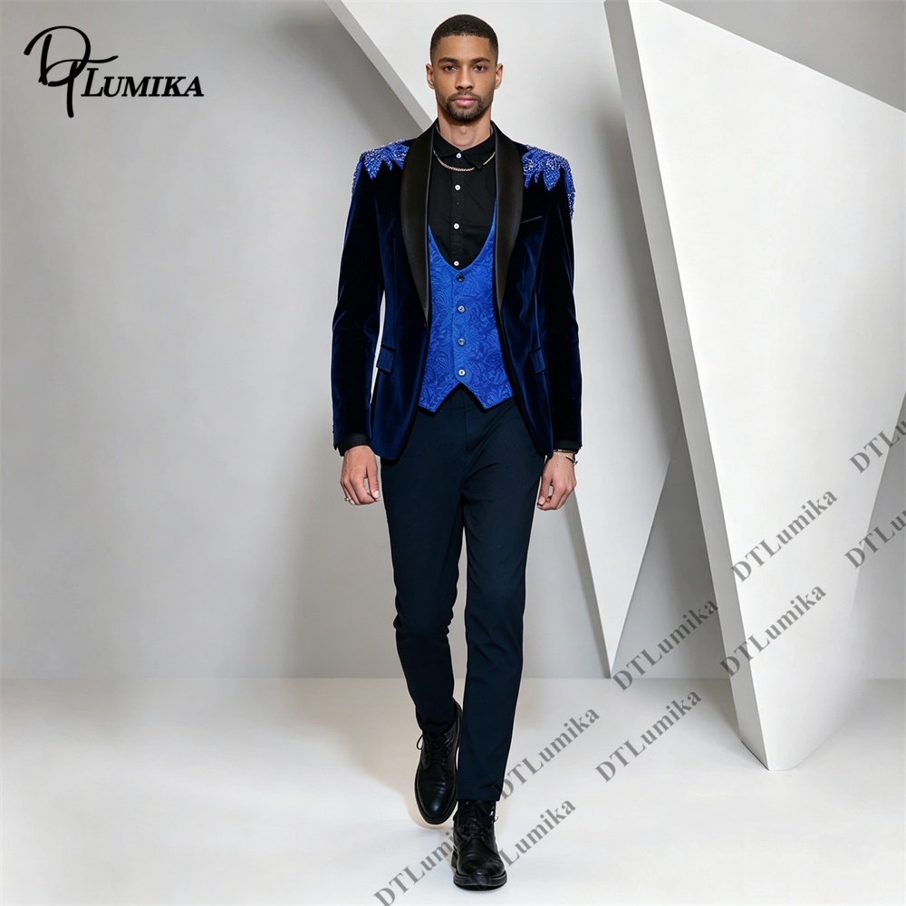 Men Formal Wear Vest - Peagent Men 3 Piece Velvet Suit