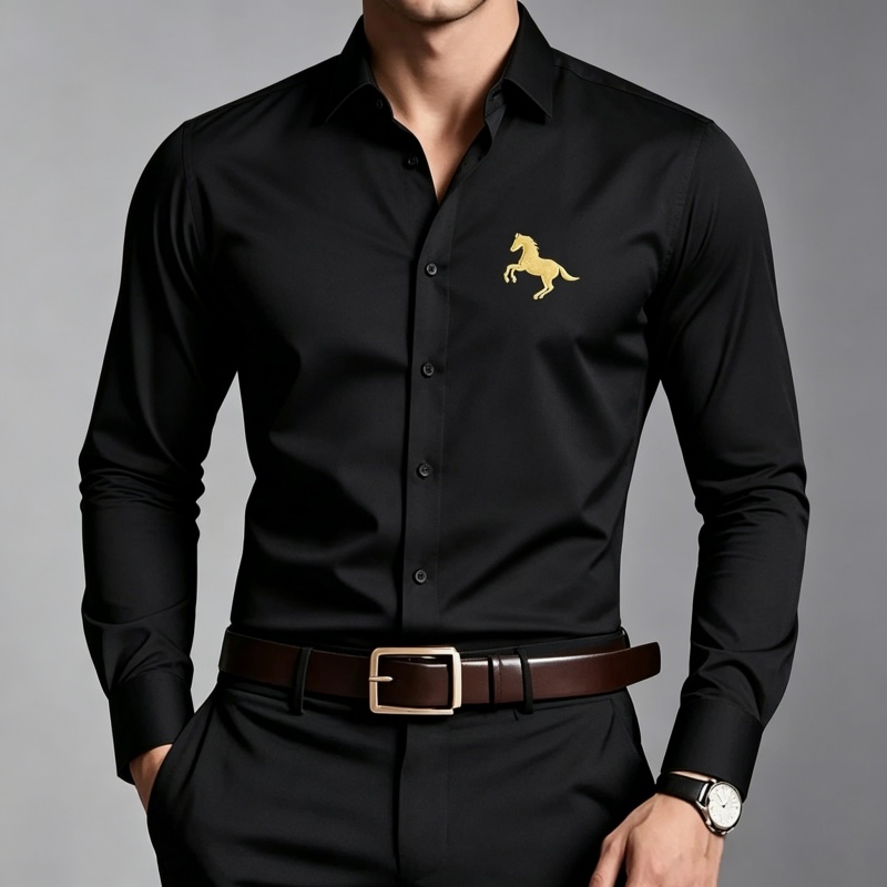 Elegant Golden Horse Logo Prin - Men Formal Office Wear Shirts review and price
