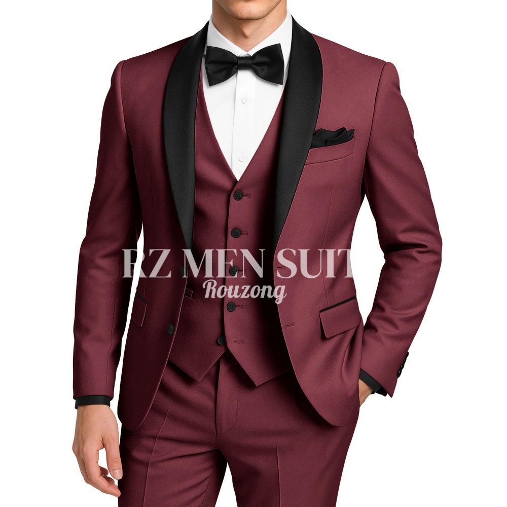Mens 3 Piece Tuxedo Suit Slim  - Men Formal Wear Vest review and price