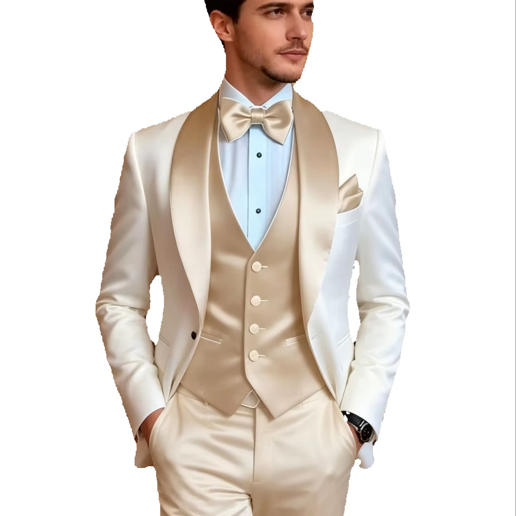 Elegant Khaki Tuxedo Suit for  - Men Formal Wear Vest review and price